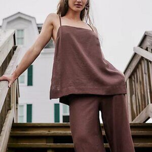 Free People Sightseer Linen Chocolate Endless Summer Sleeveless Top XL